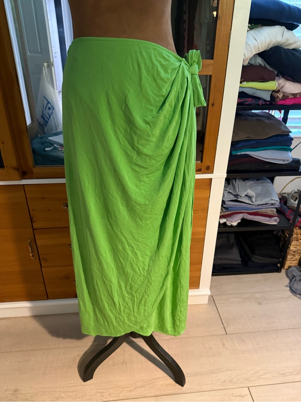 STAUD Lime Green Tie-Side Maxi Skirt